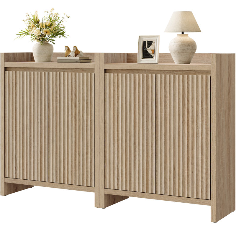 30 Pair Fluted Shoe Storage Cabinet With 2 Doors And Adjustable Shelves, Sandstone Beige, 2