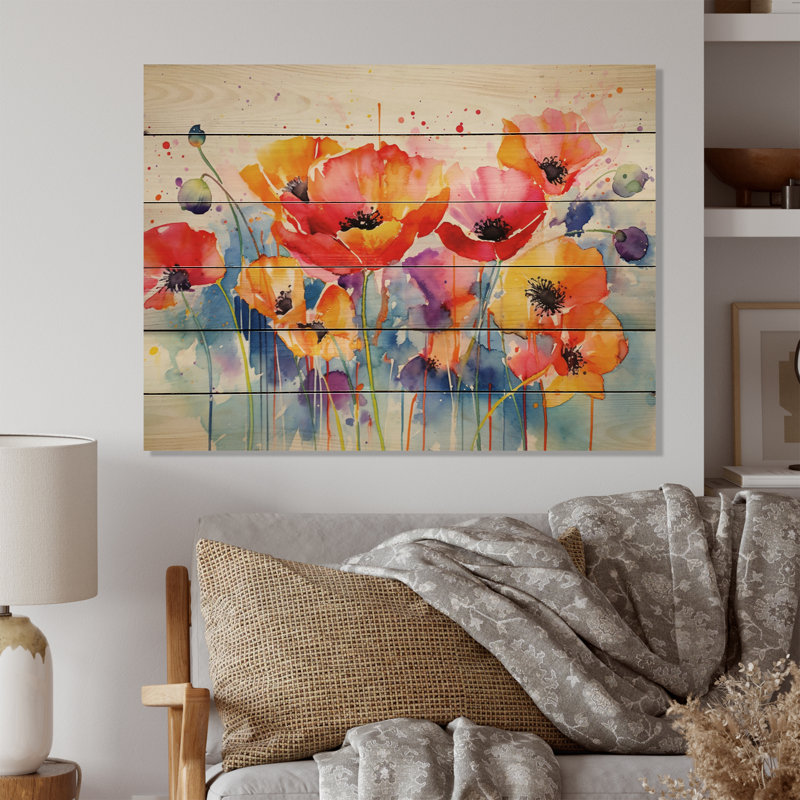 Vibrant Poppies II sur bois, H 24 po x l 32 po x P 0,78 po