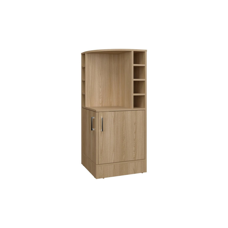 Armoire de coin en chêne naturel avec porte-bouteilles et tablette ouverte, Bois naturel