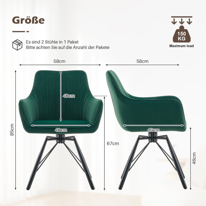 46cm H Velvet Upholstered Metal Armchair, Green