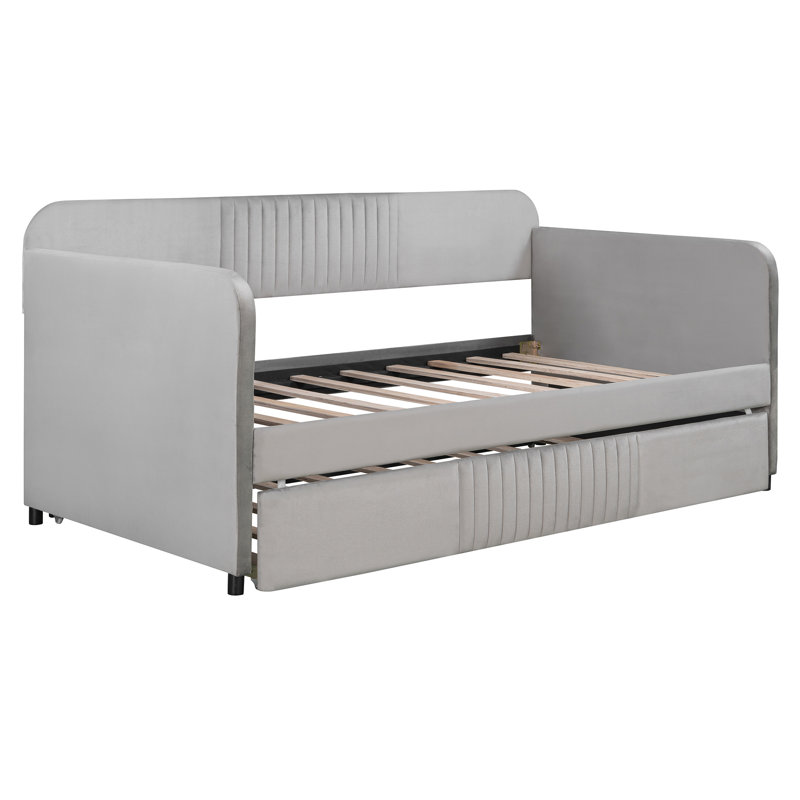 Emeryville Upholstered Daybed with Trundle, Gray
