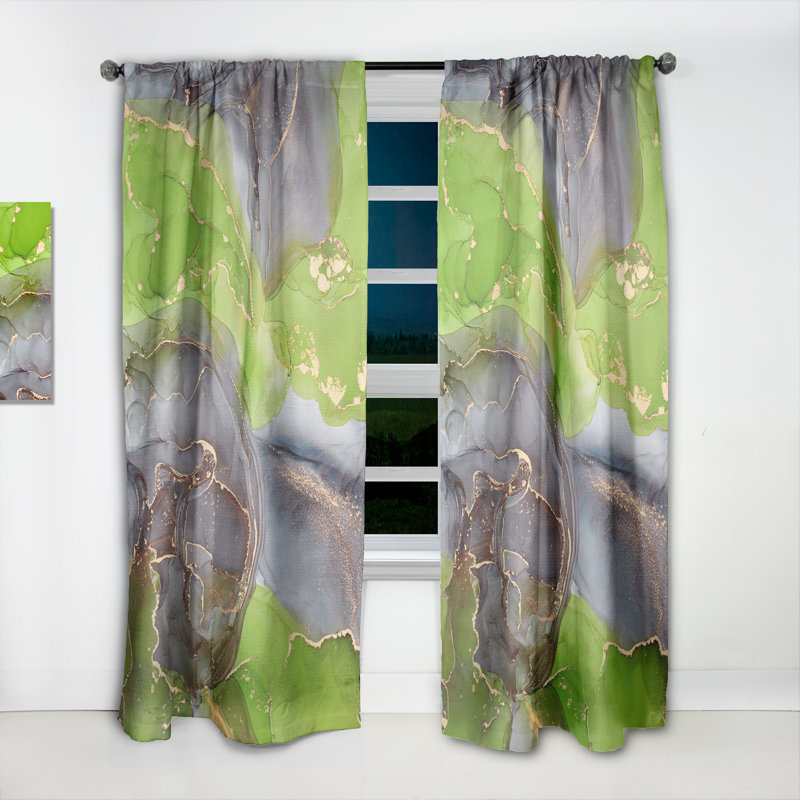 Vert et mauve luxe abstrait fluide Art II - rideau de velours moderne - obscurcissant - 1 panneau