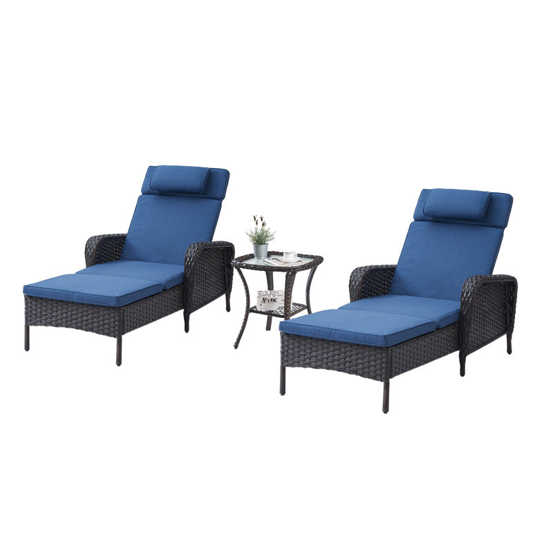 Chaise longue d'extérieur inclinable avec coussins Dahlyla, Bleu, Brun