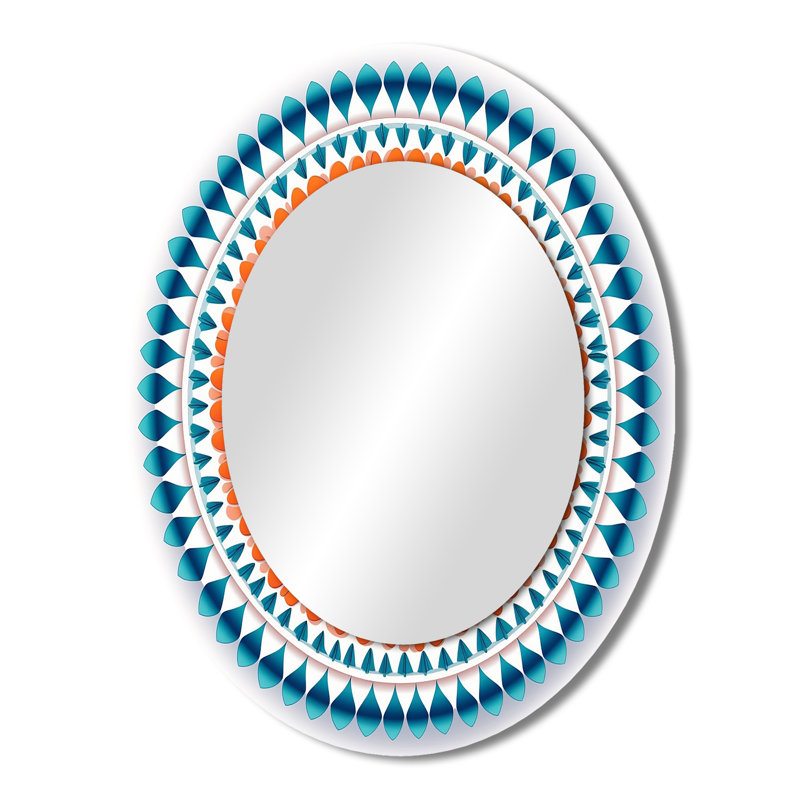 Exquisite Mandala In Retro Blue And Orange - Bohemian Oval Wall Mirror, 43" x 33"