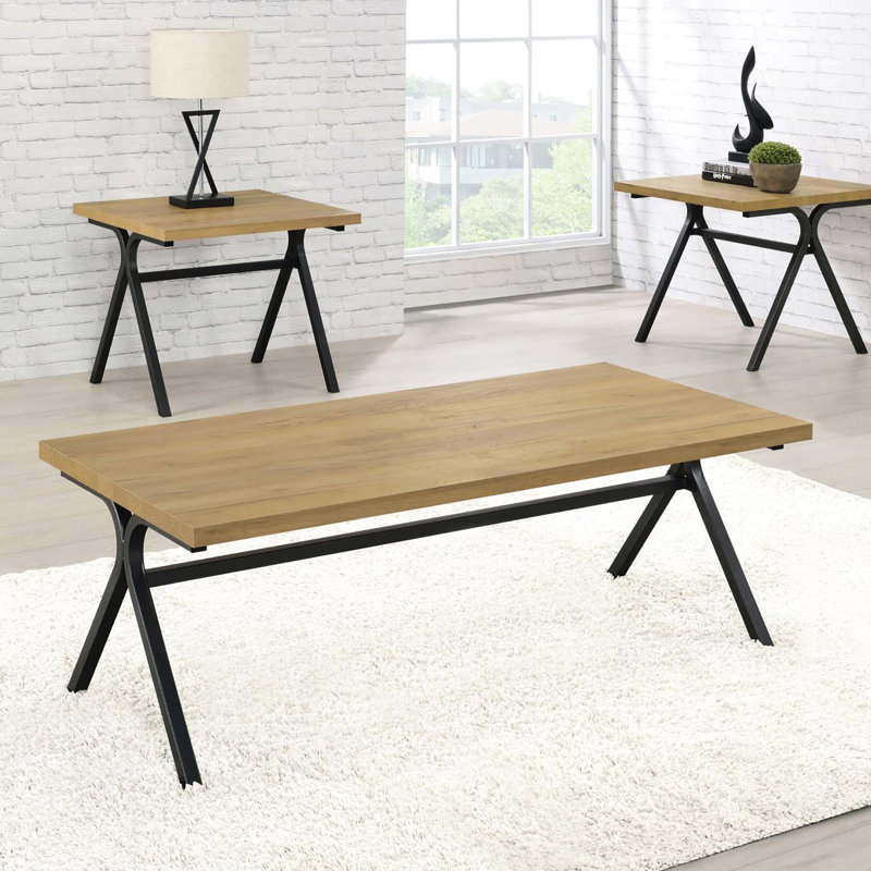3 tables - Chêne doré et couleurs contrastées bronze industriel