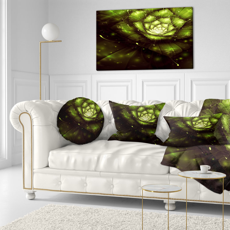 Coussin décoratif imprimé de fleurs vertes avec rayons de soleil