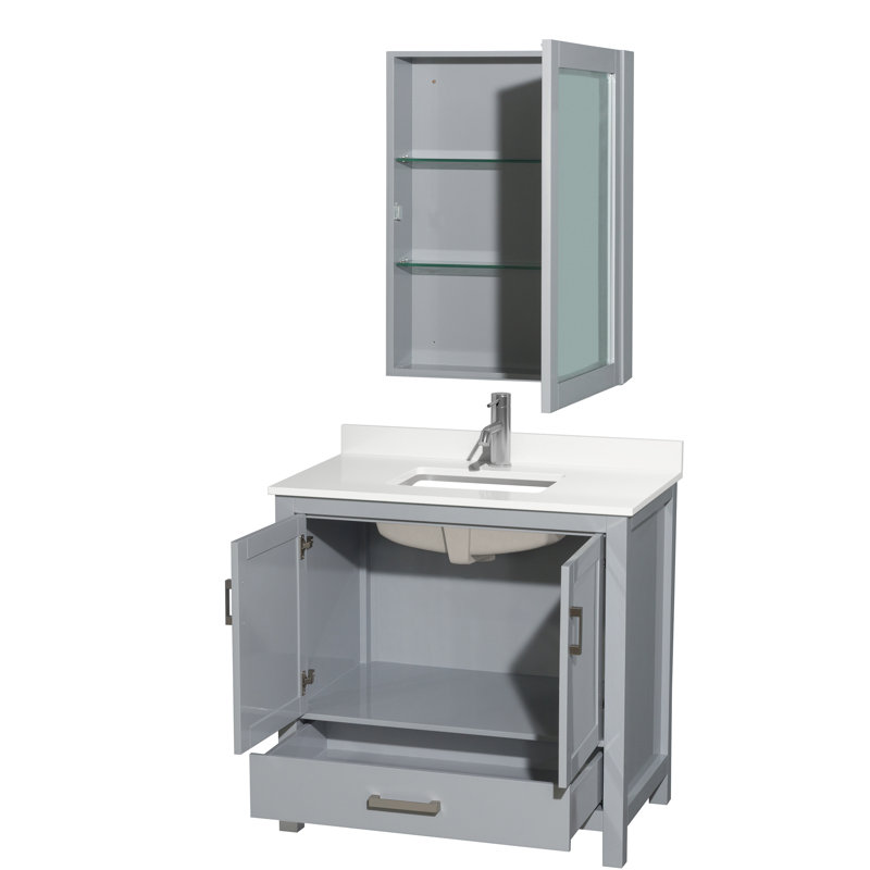 Sheffield 36" Freestanding Single Bathroom Vanity with Quartz Top with Medicine Cabinet, Chrome, Gray, Giotto Quartz