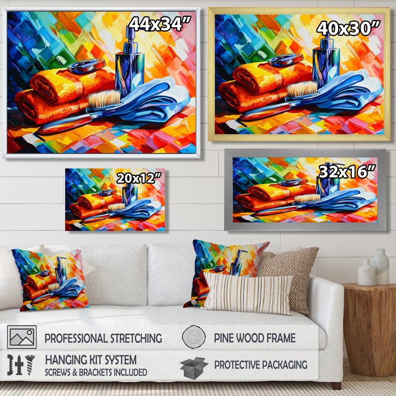 Pop Art, néon, articles de toilette Glow II, 12" H x 20" W, Single Picture Framed Print without Mat, Black