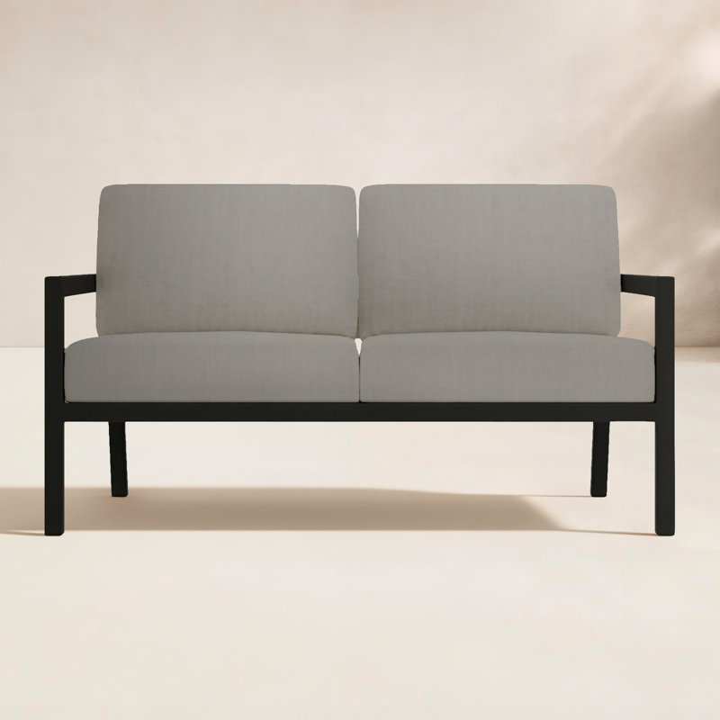 Vivant 56.25" Wide Outdoor Loveseat with Sunbrella® Cushions, Canvas Heather Beige Sunbrella® Canvas, White