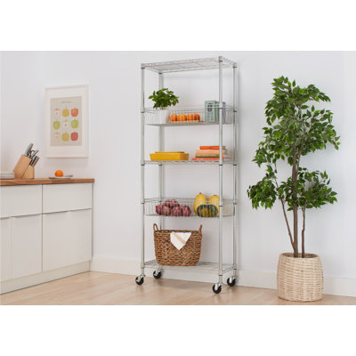 TRINITY EcoStorage 5-Tier NSF Steel Wire Shelving w/ Baskets and Wheels(30 in. W x 14 in. D)
