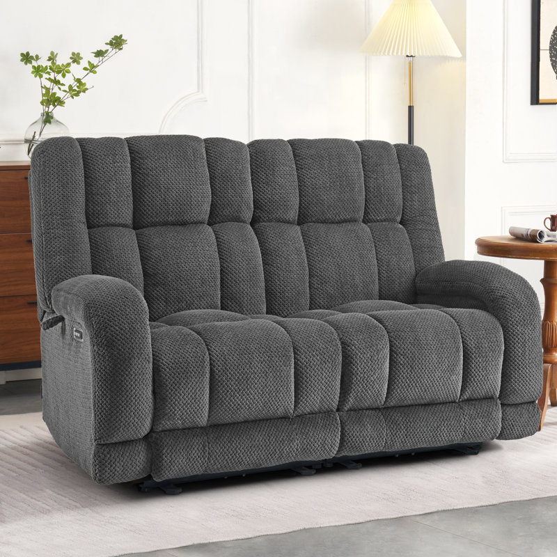 Latitude Run Power Recliner Loveseat Sofa With Adjustable Headrest, Heat And Vibration, 64.6" Fabric Electric Reclining Loveseat With USB Charge Ports