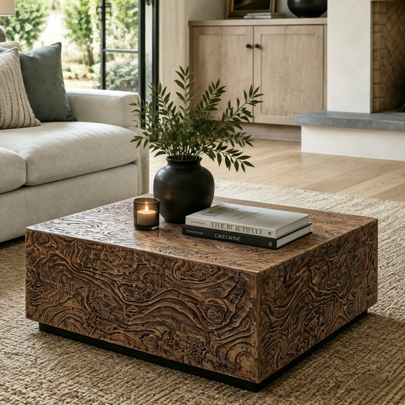 Table basse carrée 28 po, Warm Brown Burl