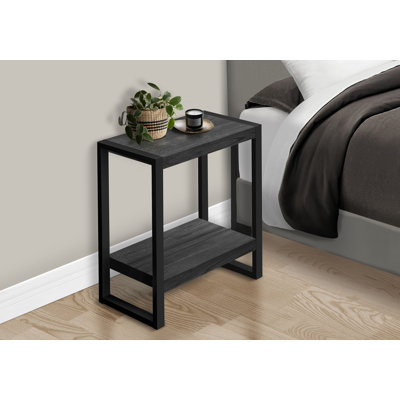 Accent Table, Side, End, Nightstand, Lamp, Living Room, Bedroom, Black Laminate, Black Metal, Industrial