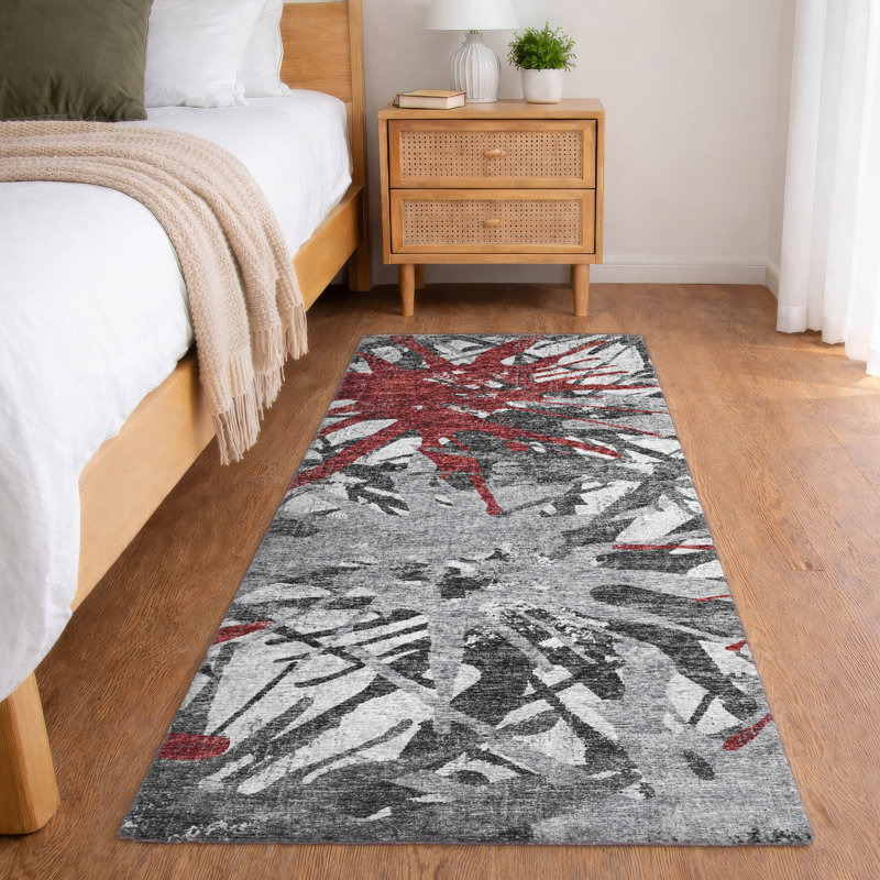 Tapis tropical à poil long de qualité supérieure lavable à la machine ADS77, Rouge, Tapis de couloir 2 pi 3 po x 7 pi 6 po