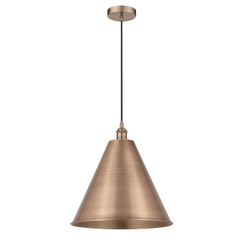 Luminaire suspendu conique 1 lumière, 8.5" H x 6.5" W x 6.5" D, Antique Copper, Cuivre antique
