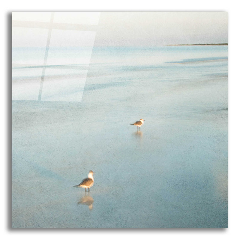 Deux oiseaux sur la plage, H 12 po x l 12 po
