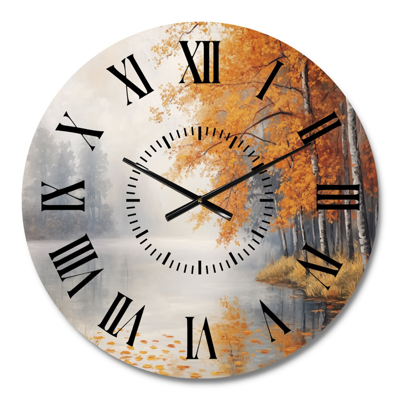Horloge murale Foggy Fall Riverbank, Médium