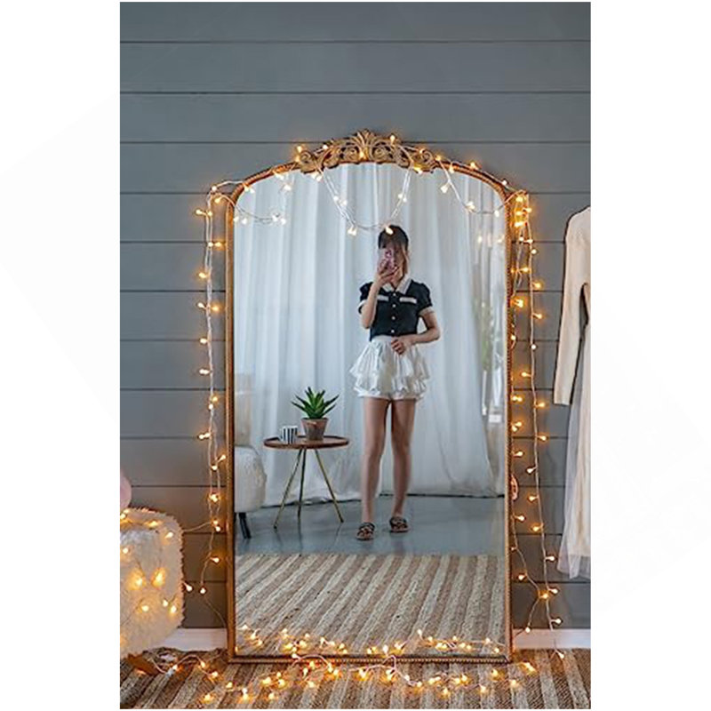 Miroir pleine longueur 66 po x 36 po, miroir arqué suspendu ou appuyé contre le mur, grand miroir doré pour le salon