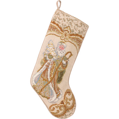 Santa with Christmas Tree Embroidered Needlepoint Stocking