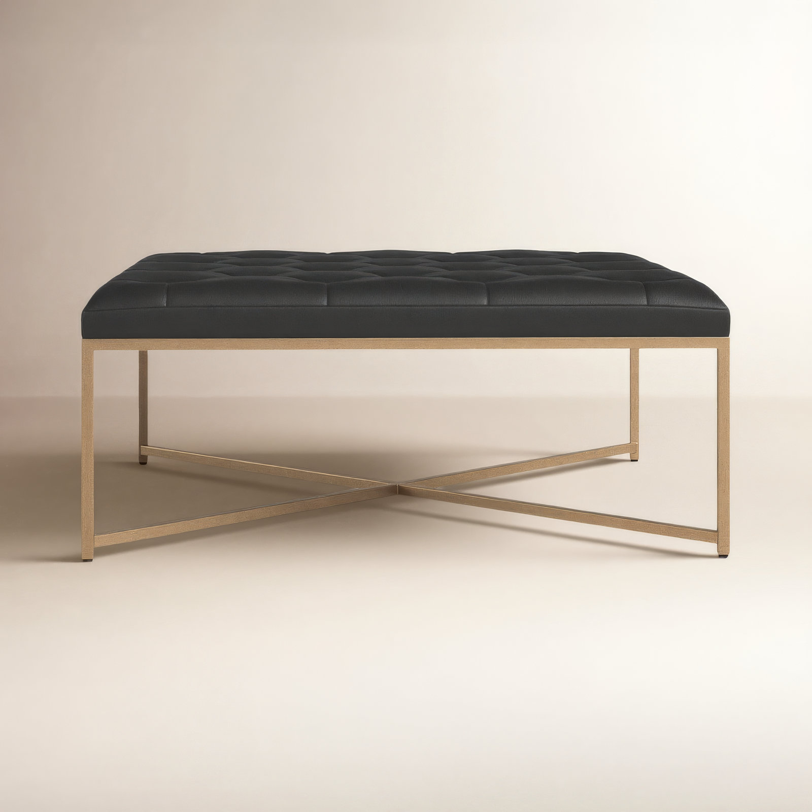 Osa 40" Genuine Leather Ottoman, Black Genuine Leather