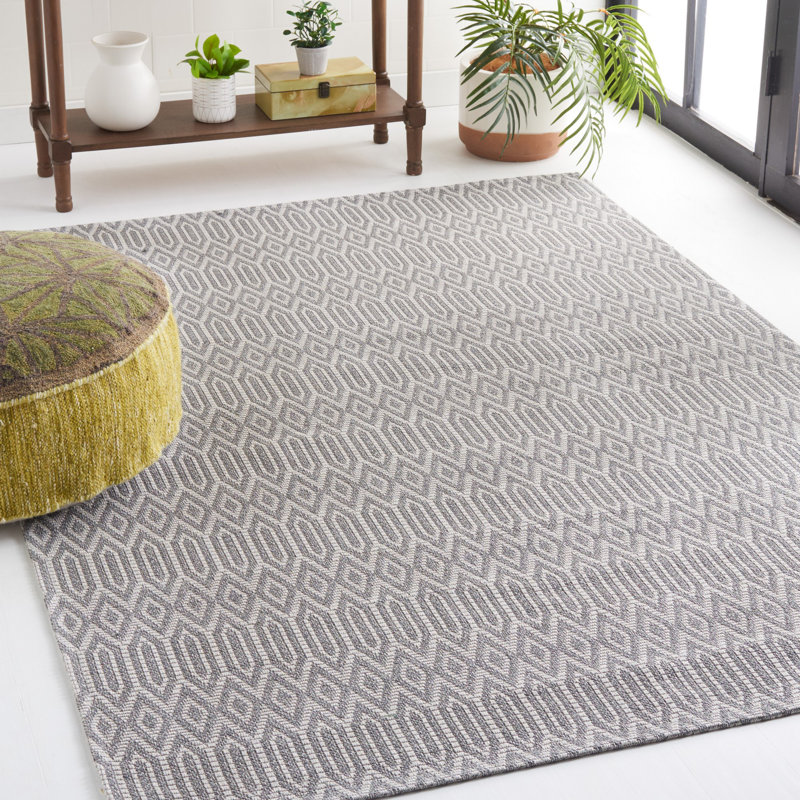 Martha Stewart Cotton Geometric Rug in Anthracite/Light Gray, Rectangle 5' x 7'