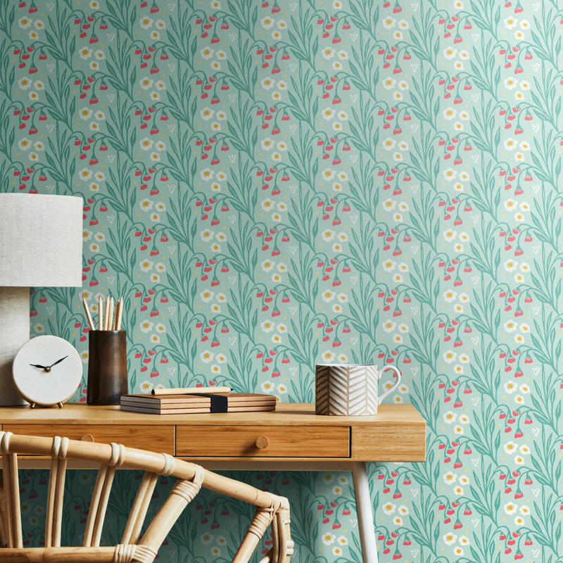 Meadow Stripe Spring Bloom Smooth Matt Wallpaper, Blue