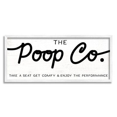 «The Poop Co.», affiche de salle de bain «Get Comfy» par Daphne Polselli - Art textuel sur bois