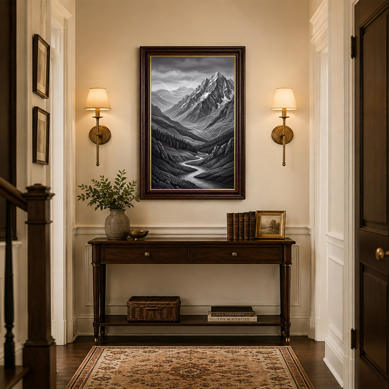 Art mural sur toile noir et blanc, 18"H x 12"W