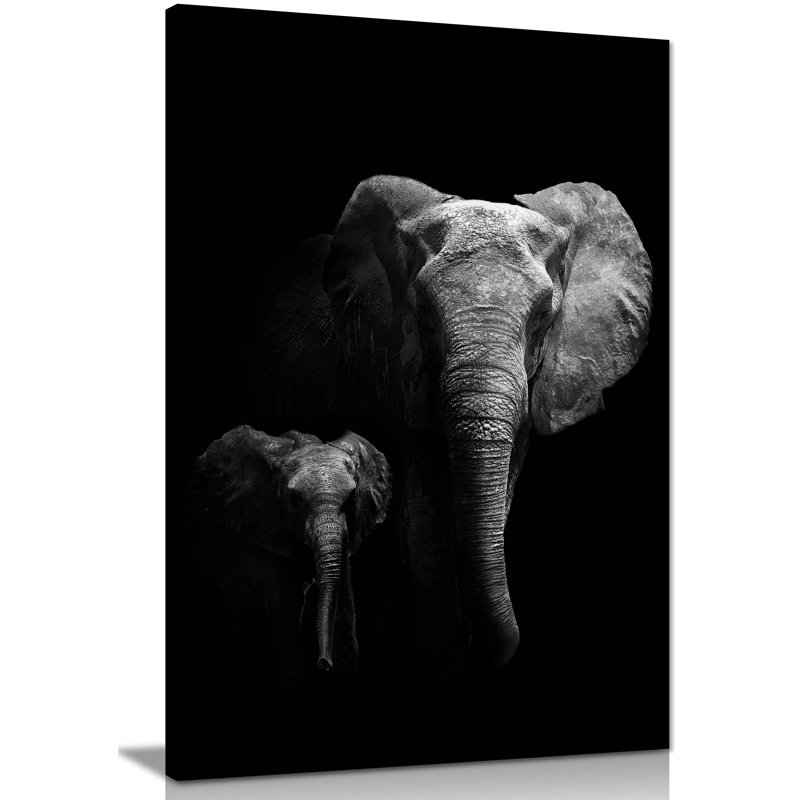 Mother And Child Elephantsin The Dark - Wrapped Canvas Print, 31cm H x 20cm W