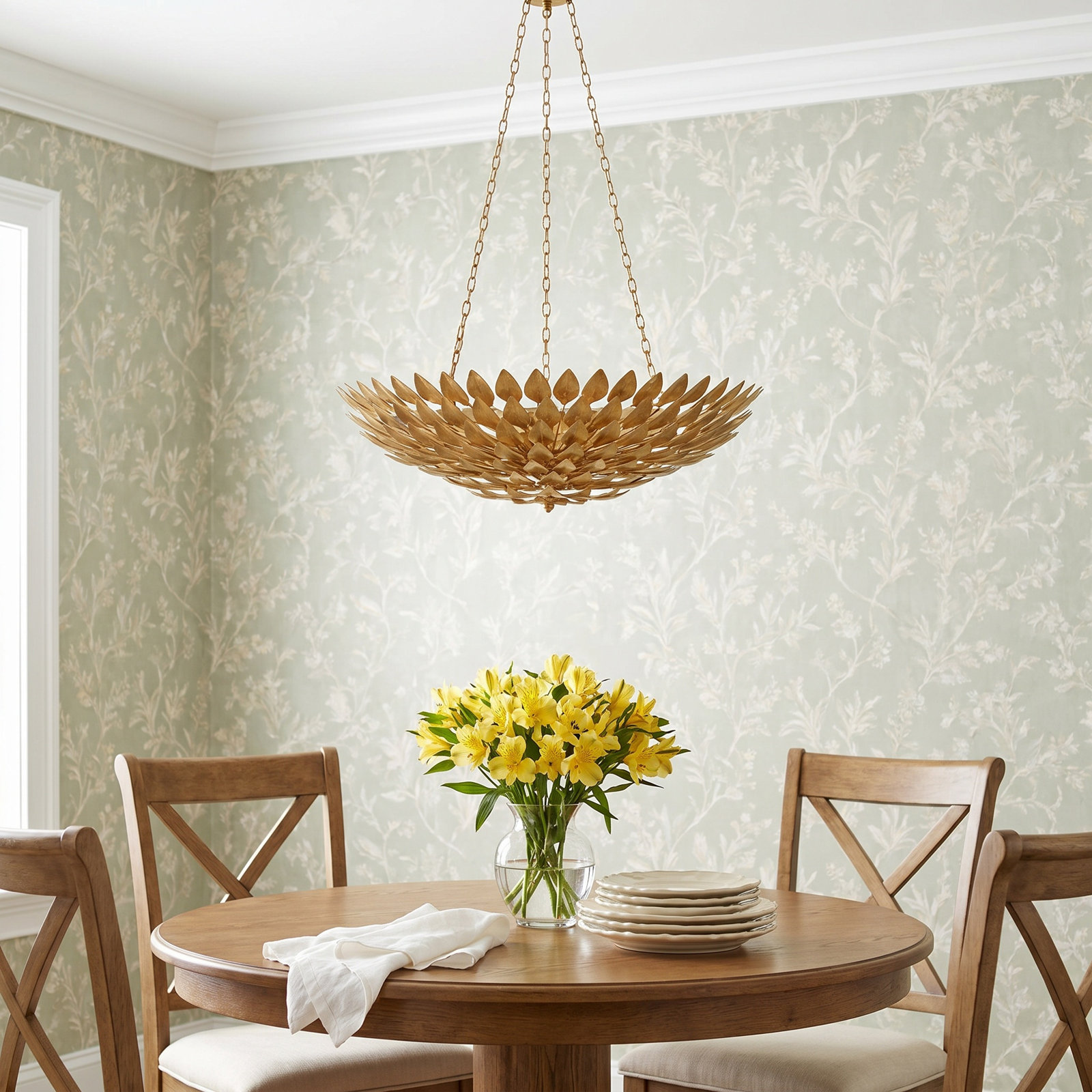 Dimmable Wrought Iron 6-Light Pendant, Antique Gold