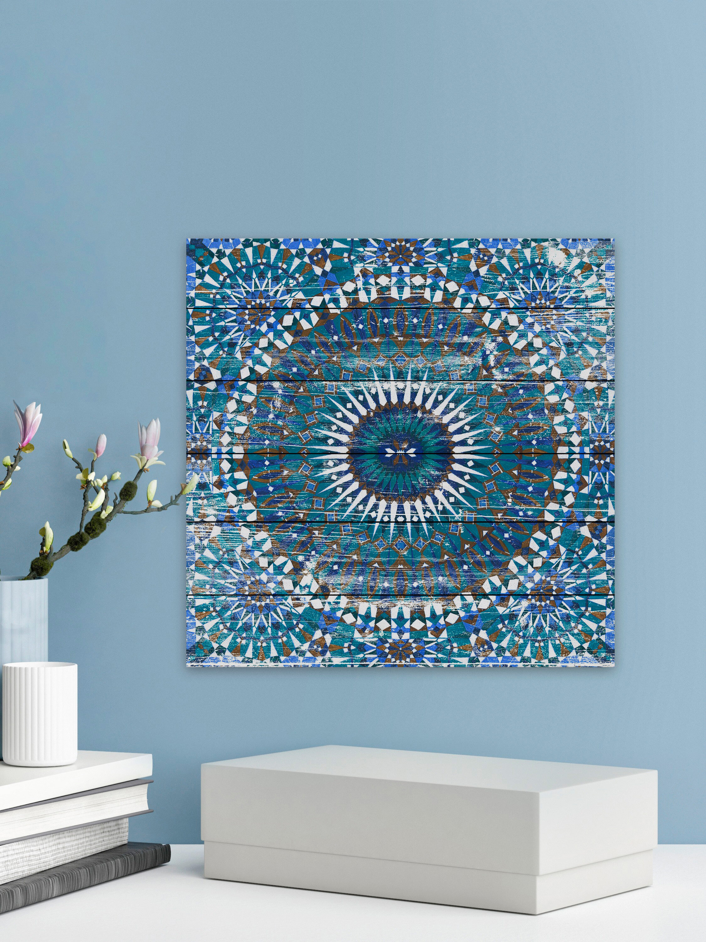 Bungalow Rose Moroccan Blue On Wood By Julia Posokhova Print & Reviews 