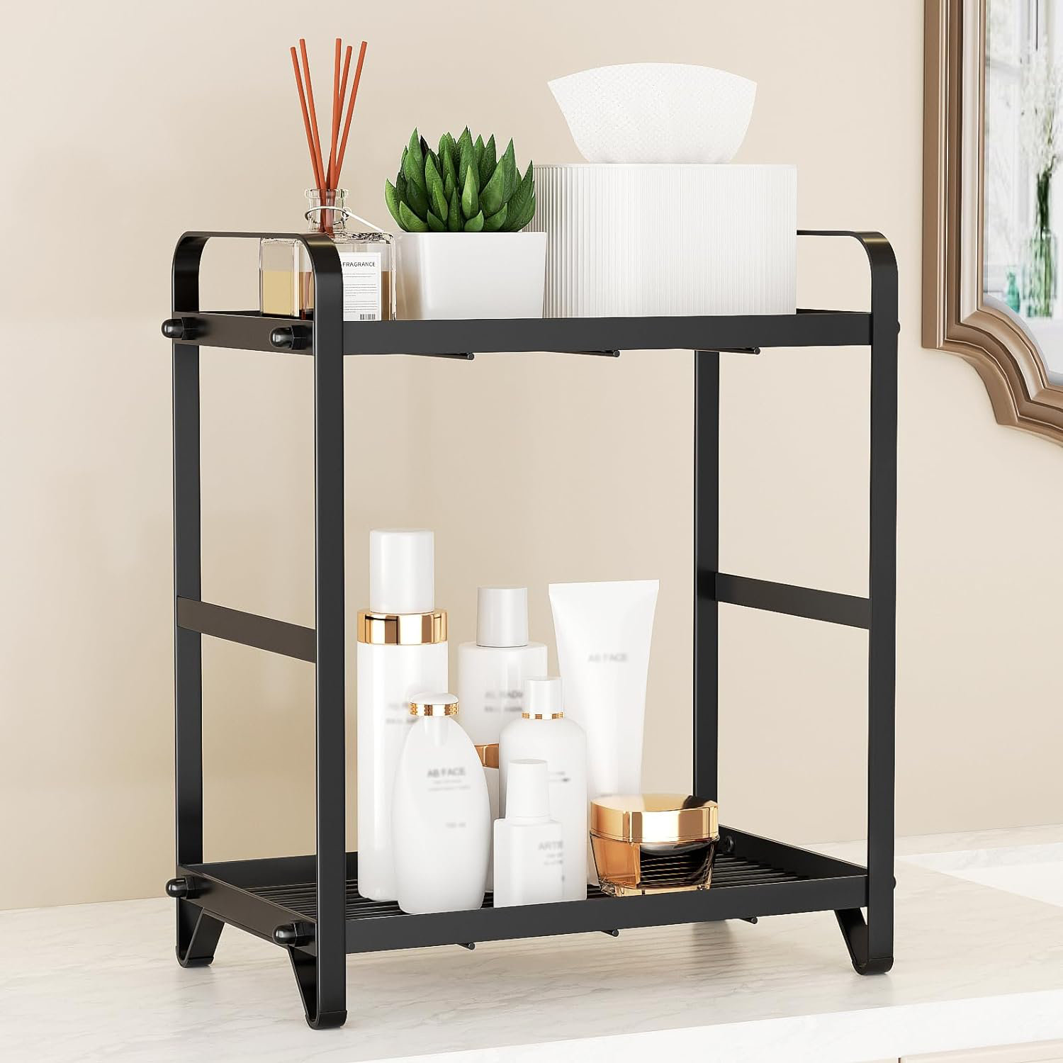 Rebrilliant Bathroom Makeup Organizer Countertop: Black Metal Countertop Organizer For Bathroom ...