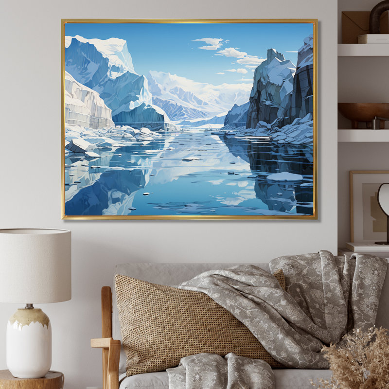 Biritude glacier bleu solitude I - impression, Cadre flottant doré, H 34 po x l 44 po x P 1,5 po