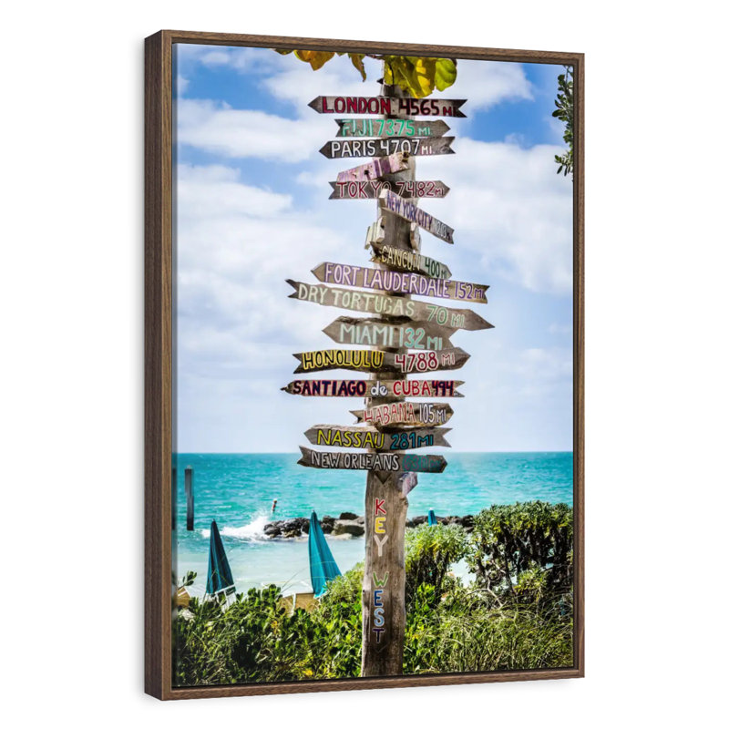 Panneaux de destination de Key West, 9" x 13", Floating Frame Walnut