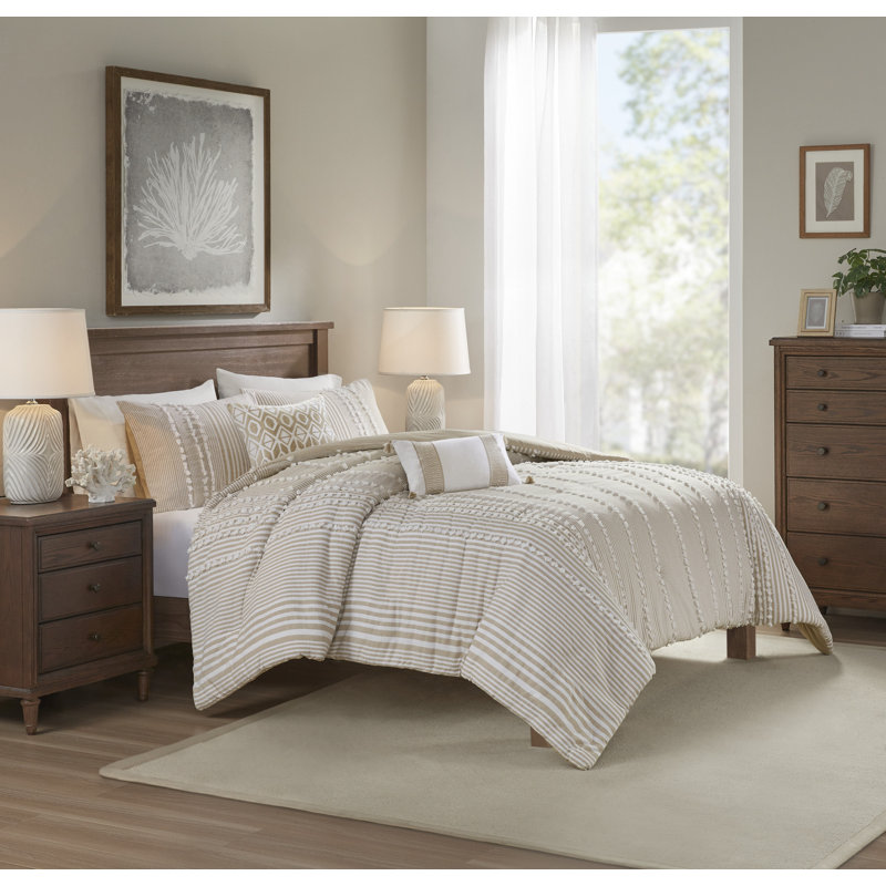 King Taupe and White Cotton Popcorn Stitch Duvet Set