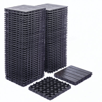 Paquet de 68 tuiles de terrasse à emboîtement en plastique de 11,42 po x 11,42 po - 61,60 pi.