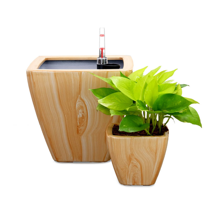 2-Pack Smart Self-Watering Planter Pot For Indoor And Outdoor - Light Wood - Square Cone, Light Brown