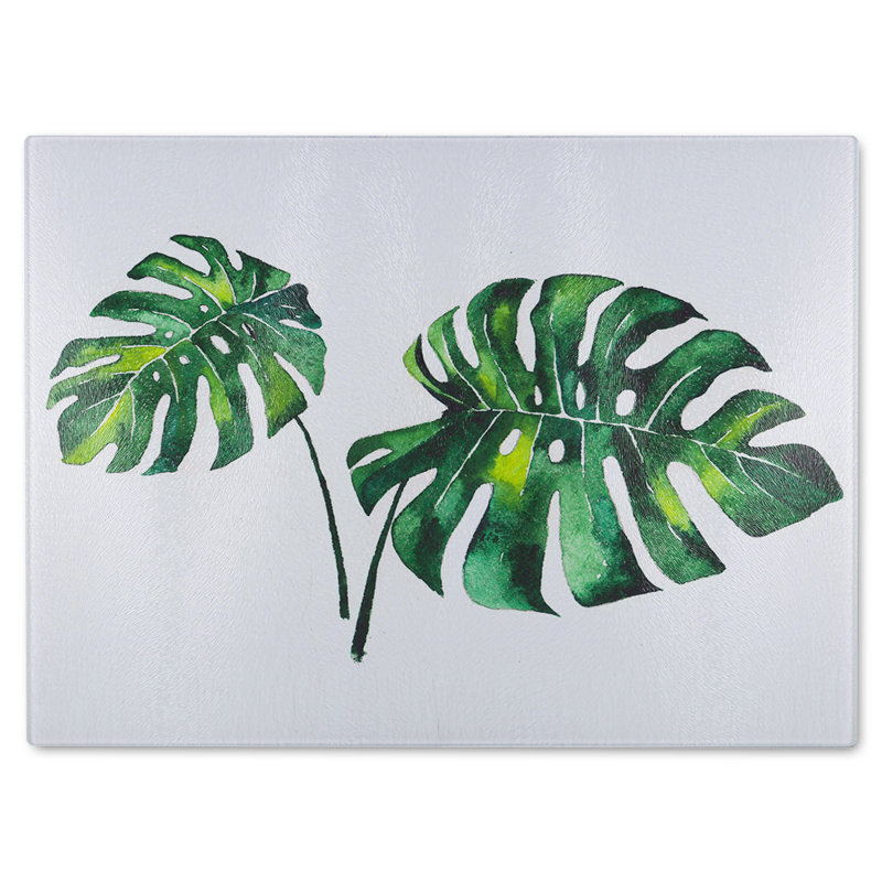 Twin Tropical Leaves Glass Chopping Board