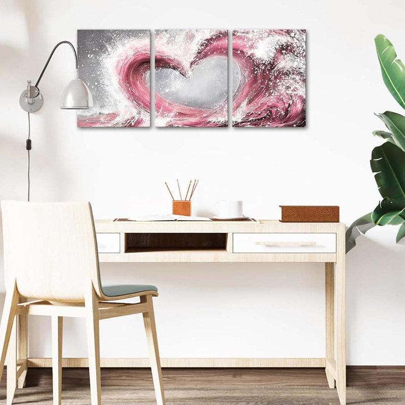 3 Piece Wrapped Canvas Print, Pink