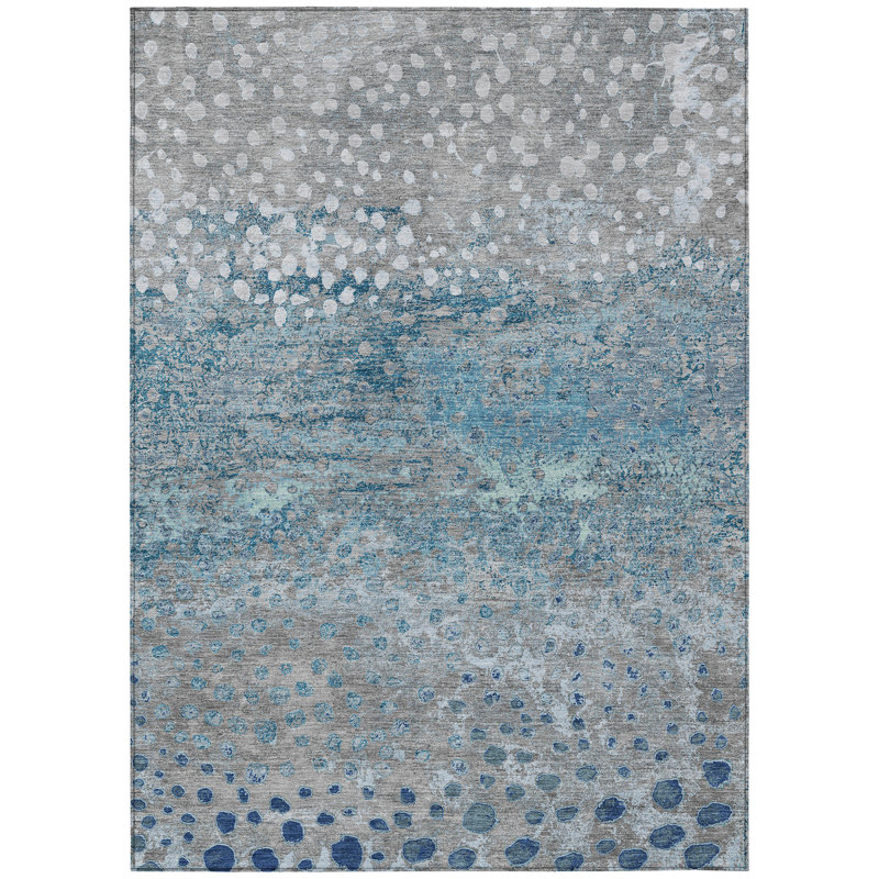 Tapis extérieur lavable abstrait gris et argent 5 pi x 8 pi