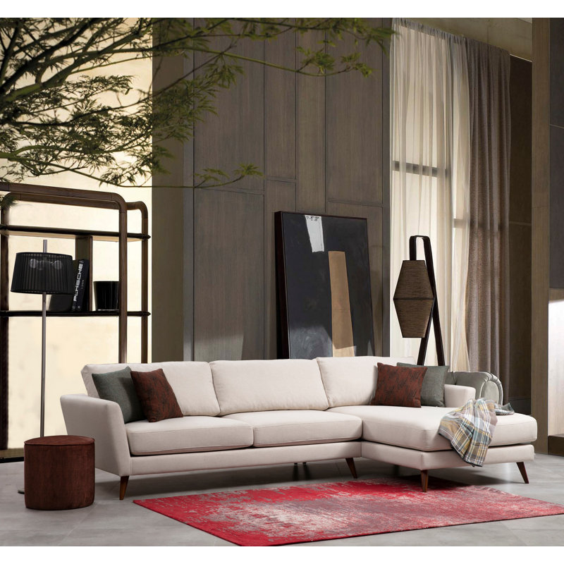 Canapé-lit d'angle, structure en bois de hêtre et carton, 119,3 po x 66,1 po x 33,5 po | Tissu 100% polyester, coussins en mousse de 19,0 cm | Canapé-lit confortable à dossier fixe, nettoyage à sec | Design élégant beige et brun pour les espaces de vie modernes