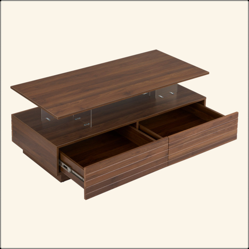 Table basse moderne à 2 tiroirs de 47,2 po à DEL moderne, Noir