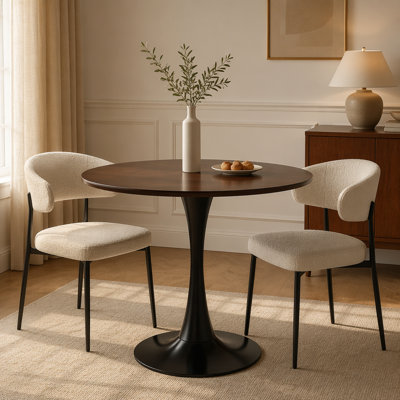 Modern Round Multi-Use Dining/Coffee Table – MDF Tabletop + Cylindrical Metal Base, Easy to Clean & Assemble for Small Space Kitchen/Living Room/Office