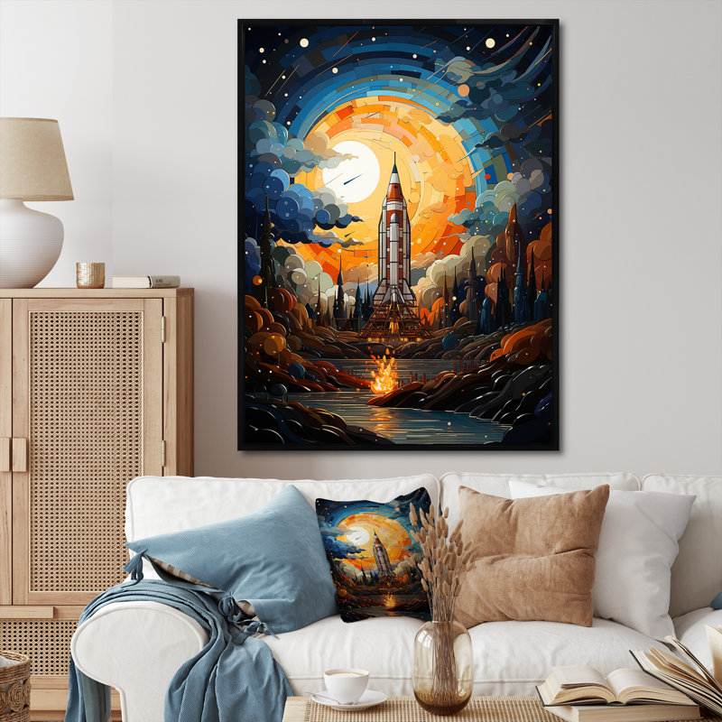 Impressionn Cosmic Rocket Ship Voyage II, reproduction d'art sur toile, Cadre flottant noir, H 40 po x l 30 po x P 1,5 po