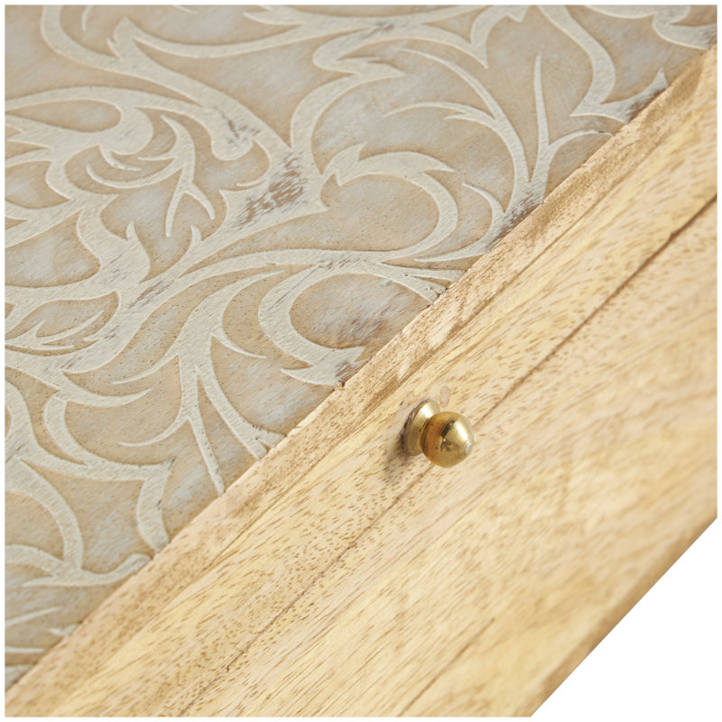 Chrysoula Mango Wood Handmade Whitewashed Storage Scroll Decorative Brown Box with Gold Accents Set