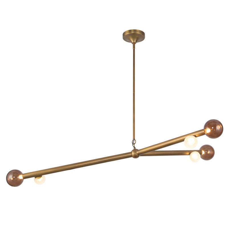 Reese 6 - Light LED Chandelier, Vintage Brass/Amber Glass