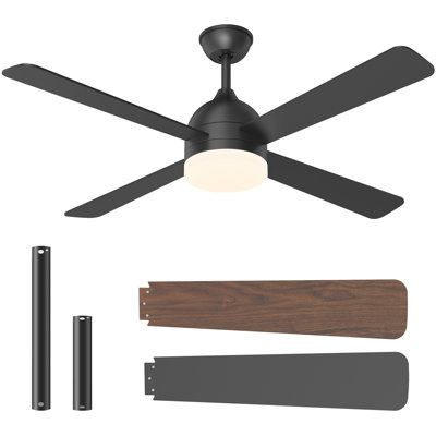 Ventilateur de plafond noir intérieur / extérieur 52 po avec lumière DEL 3 couleurs à intensité variable et télécommande, moteur CC réversible, 6 vitesses