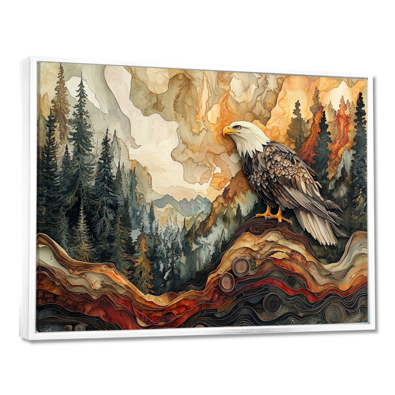 Gianelly Eagle In A Large Forest Landscape - Eagle Wall Art, 24" H x 32" W, Floater Framed Print, White
