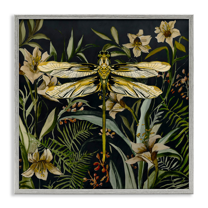 «Blooming Botanicals & Dragonfly», art de la giclée encadrée, design par Jacob Q, Estampe numérique Farmhouse
