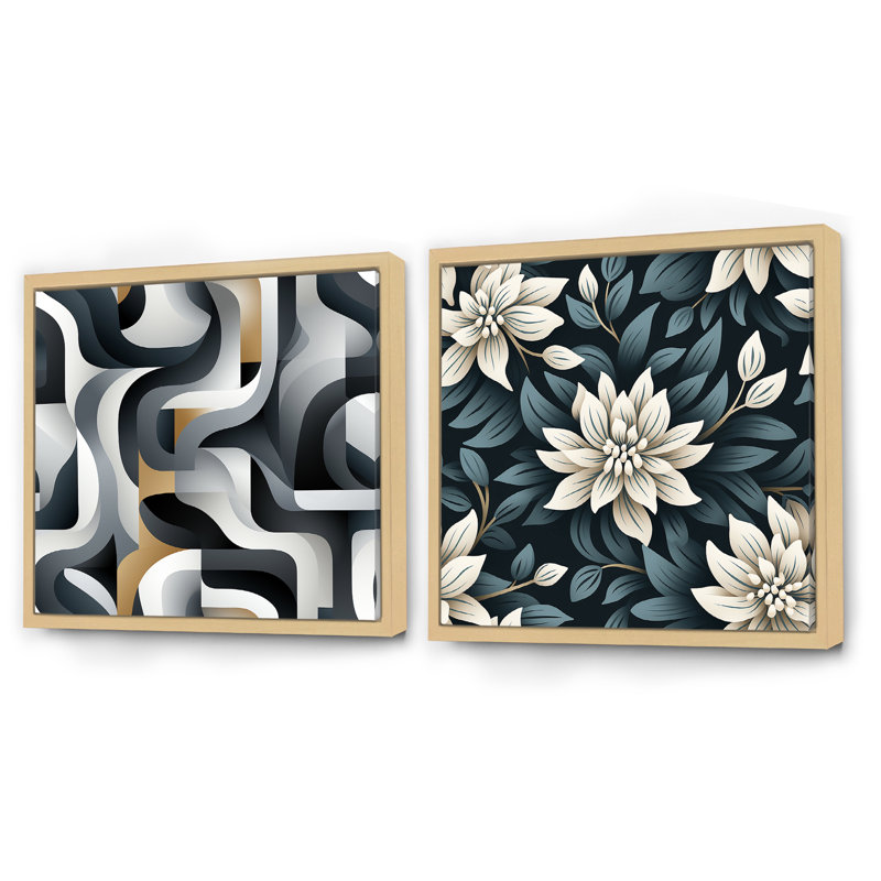 Essence monochrome - Collages abstraits, ensemble de 2 collages carrés, H 16 po x l 33 po, Cadre flottant brun